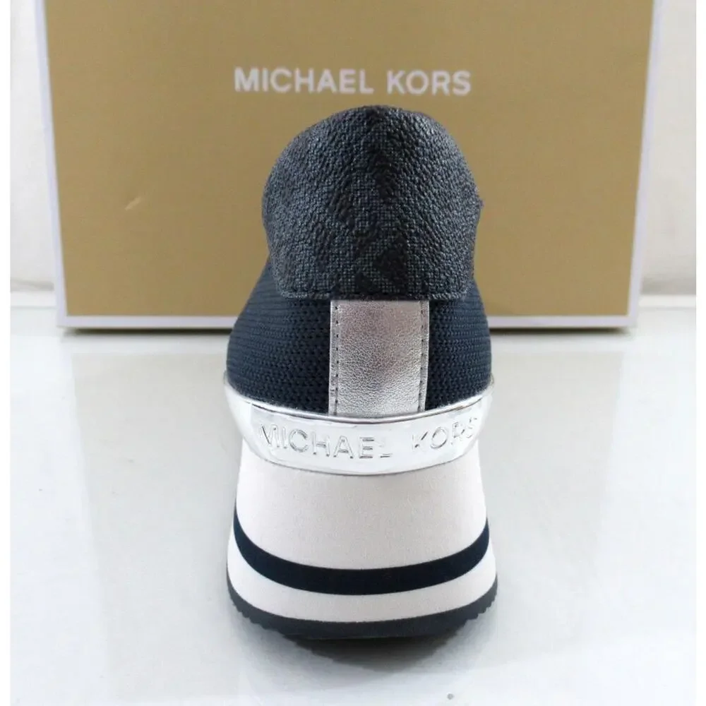 Michael Kors Monique Trainer Lace Up Sneakers MK Logo Stretch Knit Navy Size 7.5 - Picture 5 of 7